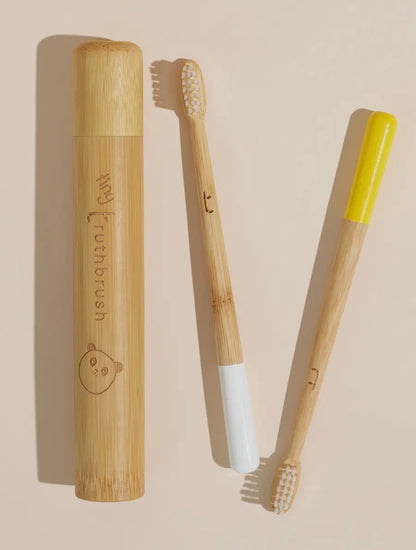 Yellow Tiny Bamboo Toothbrush with Soft Bristles for Kids