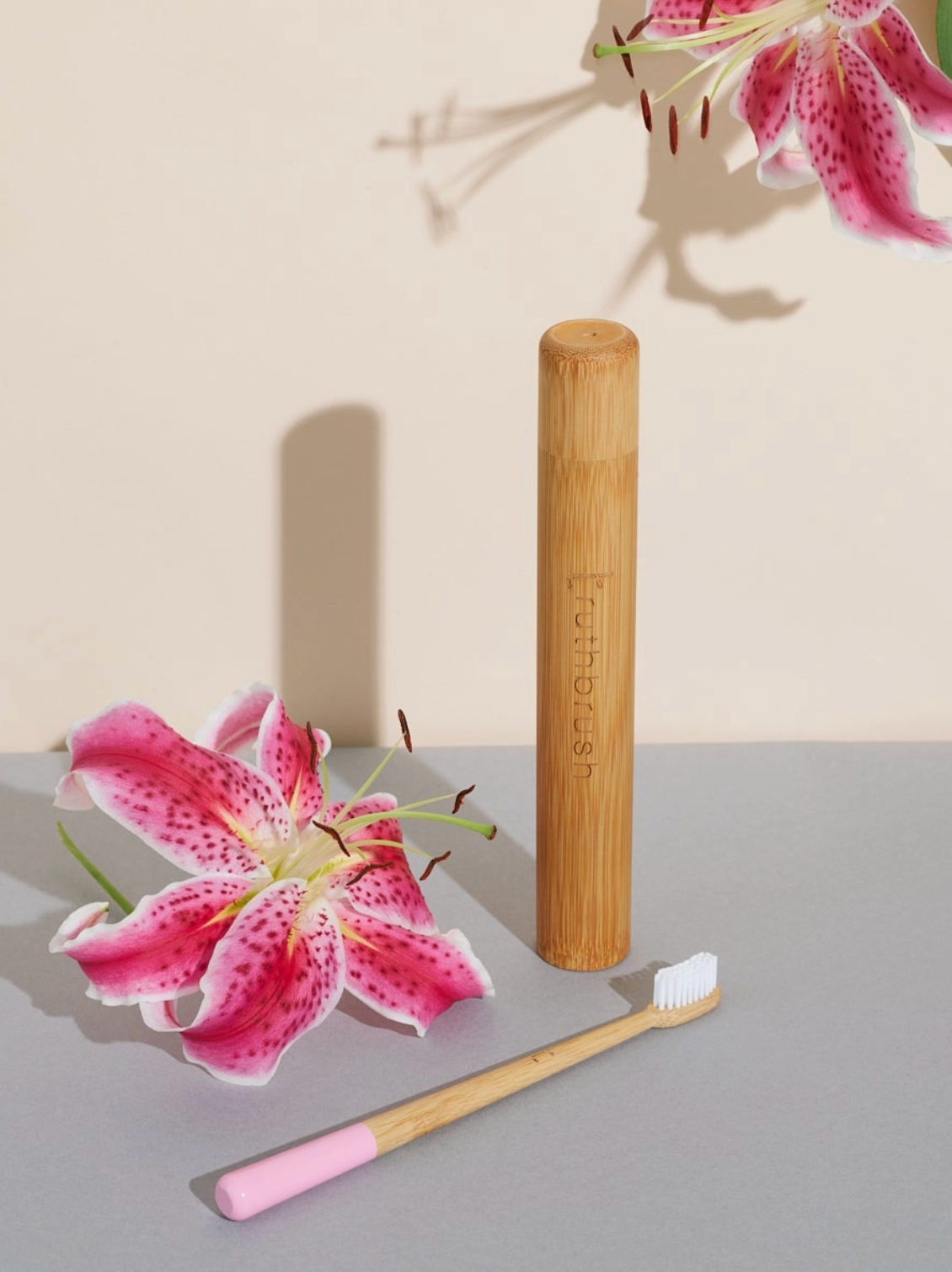 Pink Bamboo Toothbrush with Medium Castor Oil Bristles