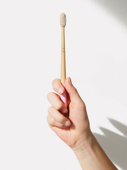 Pink Bamboo Toothbrush with Medium Castor Oil Bristles